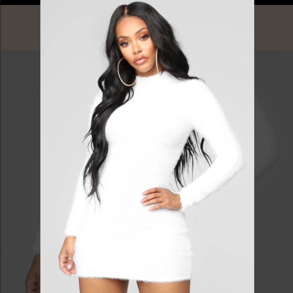 Fashion Nova white soft fuzzy mini dress